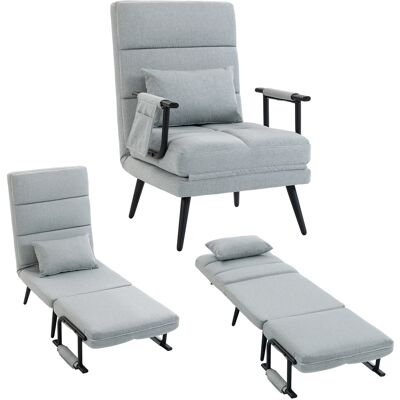 Homcom Sofá Cama 1 Plaza Convertible, 3 En 1, Sillón Cama Plegable, Tapizado En Lino, Respaldo Ajustable, Almohada, 67x73x96 Cm, Gris Claro Homcom Sofá Cama 1 Plaza Convertible, 3 En 1, Sillón Cama Plegable, Tapizado En Lino, Respaldo Ajustable, Almohada, 67x73x96 Cm, Gris Claro