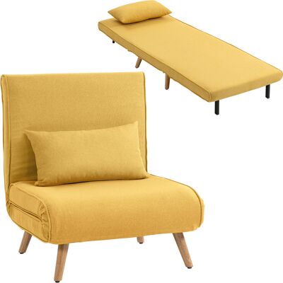 Homcom Sofá Cama Individual Sillón Cama Plegable Tapizado En Lino Con Respaldo Ajustable En 5 Posiciones Y Almohada 72x75x85 Cm Amarillo Homcom Sofá Cama Individual Sillón Cama Plegable Tapizado En Lino Con Respaldo Ajustable En 5 Posiciones Y Almohada 72x75x85 Cm Amarillo