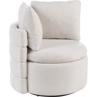 BELIANI Sillón De Tela Con Respaldo Curvo Base Giratoria De 360° Y Cojines Decorativos Con Espacio De Almacenaje Blanco Crema Randers BELIANI Sillón De Tela Con Respaldo Curvo Base Giratoria De 360° Y Cojines Decorativos Con Espacio De Almacenaje Blanco Crema Randers