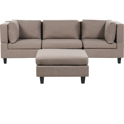 BELIANI Sofá Modular Moderno 3 Plazas Tapizado Tela Poliéster Respaldo Acolchado Con Otomana Marrón Unstad BELIANI Sofá Modular Moderno 3 Plazas Tapizado Tela Poliéster Respaldo Acolchado Con Otomana Marrón Unstad