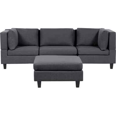 BELIANI Sofá Modular Moderno 3 Plazas Tapizado Tela Poliéster Respaldo Acolchado Con Otomana Gris Oscuro Unstad BELIANI Sofá Modular Moderno 3 Plazas Tapizado Tela Poliéster Respaldo Acolchado Con Otomana Gris Oscuro Unstad