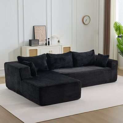 KELLANY Sofá Seccional De Compresión Con Chaise Cómoda, Sofá En Forma De L Sin Huesos Con Asiento Profundo, Sofás Modulares Minimalistas Para Sala De Estar, Dormitorio, Apartamento, Lounge, De Pana, Negro KELLANY Sofá Seccional De Compresión Con Chaise Cómoda, Sofá En Forma De L Sin Huesos Con Asiento Profundo, Sofás Modulares Minimalistas Para Sala De Estar, Dormitorio, Apartamento, Lounge, De Pana, Negro