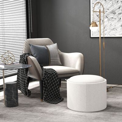 MODENVIE Ottomana Redonda Con Tapa Abatible, Asiento Acolchado, Almacenaje Oculto, Efecto Lino, Blanco Crema MODENVIE Ottomana Redonda Con Tapa Abatible, Asiento Acolchado, Almacenaje Oculto, Efecto Lino, Blanco Crema