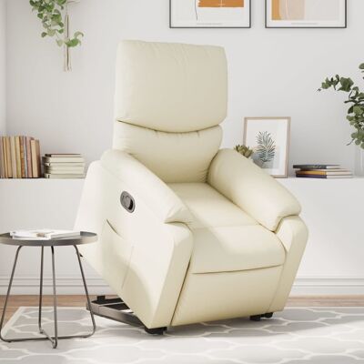 Sillón eléctrico con elevación vidaXL - Crema - Reclinable, Levantar, Cuero sintético Sillón eléctrico con elevación vidaXL - Crema - Reclinable, Levantar, Cuero sintético
