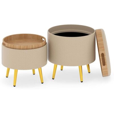 NORTHIX 2-piece Beige Faux Leather Storage Ottoman Set NORTHIX 2-piece Beige Faux Leather Storage Ottoman Set