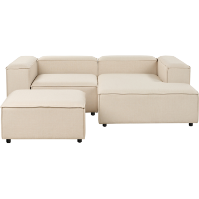 BELIANI Sofá Modular Esquinero 2 Plazas Moderno Patas Negras Tapizado Poliéster Beige Izquierdo Con Otomana Ardal BELIANI Sofá Modular Esquinero 2 Plazas Moderno Patas Negras Tapizado Poliéster Beige Izquierdo Con Otomana Ardal