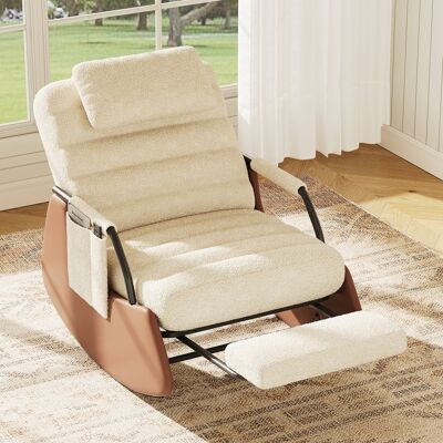 DREAMMESPACE Sillón Mecedora Escandinavo Con Reposapiés Integrado - 91,5 X 67 X 92 Cm - Respaldo Ajustable Y Lana De Cordero Con Reposacabezas - Beige DREAMMESPACE Sillón Mecedora Escandinavo Con Reposapiés Integrado - 91,5 X 67 X 92 Cm - Respaldo Ajustable Y Lana De Cordero Con Reposacabezas - Beige