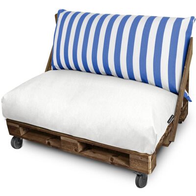 Happers - Cojín Para Palets Toldotex Blanco-azul Set: Asiento 120x80x20 (blanco-liso)+respaldo 120x45x25 (rayado) Blanco-azul Happers - Cojín Para Palets Toldotex Blanco-azul Set: Asiento 120x80x20 (blanco-liso)+respaldo 120x45x25 (rayado) Blanco-azul