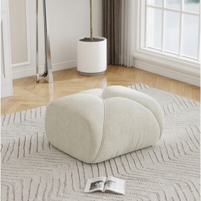 REDOM Ottomana De Chenilla, Estilo Suave Y Acolchado, Color Beige Claro REDOM Ottomana De Chenilla, Estilo Suave Y Acolchado, Color Beige Claro