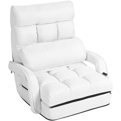 DÉCOSHOP26 Sillón Convertible De 1 Plaza En Tela Con Cojín De 5 Posiciones, Blanco 200000626 DÉCOSHOP26 Sillón Convertible De 1 Plaza En Tela Con Cojín De 5 Posiciones, Blanco 200000626