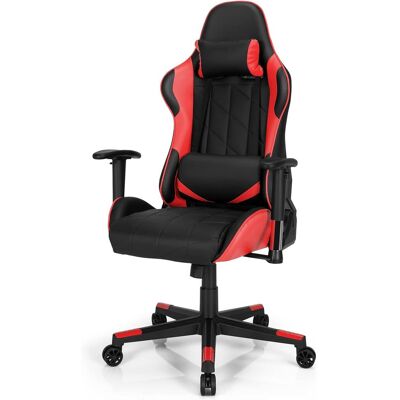 Costway Silla De Gaming Giratoria A 360°, Silla Ergonómica Para Ordenador Con Cojín Lumbar, Ángulo Regulable (rojo) Costway Silla De Gaming Giratoria A 360°, Silla Ergonómica Para Ordenador Con Cojín Lumbar, Ángulo Regulable (rojo)