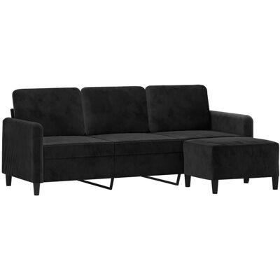 Sofá de terciopelo negro de 3 plazas con taburete VIDAXL - Sofá Sofá de terciopelo negro de 3 plazas con taburete VIDAXL - Sofá