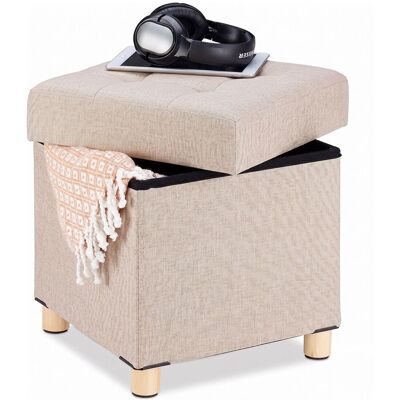 Relaxdays Puf Cuadrado Con Almacenaje, Acolchado, Tapizado En Tela, Beige, 40 X 38 X 38 Cm Relaxdays Puf Cuadrado Con Almacenaje, Acolchado, Tapizado En Tela, Beige, 40 X 38 X 38 Cm