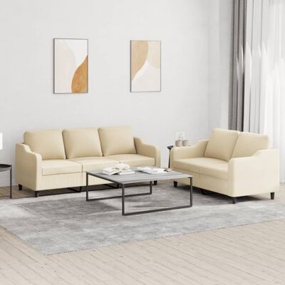 vidaXL Juego de 2 Sofás de Tela Crema - Sofá Set vidaXL Juego de 2 Sofás de Tela Crema - Sofá Set