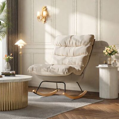 OEM Sillón Mecedora Escandinavo Beige De Lino, Estructura De Madera Y Metal, Cojines Gruesos - 1 Plaza OEM Sillón Mecedora Escandinavo Beige De Lino, Estructura De Madera Y Metal, Cojines Gruesos - 1 Plaza