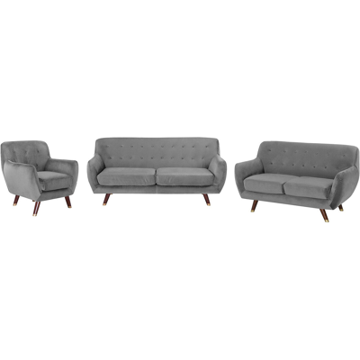 Conjunto de Sala de Estar de Terciopelo Gris Beliani BODO - Juego de Sala Conjunto de Sala de Estar de Terciopelo Gris Beliani BODO - Juego de Sala