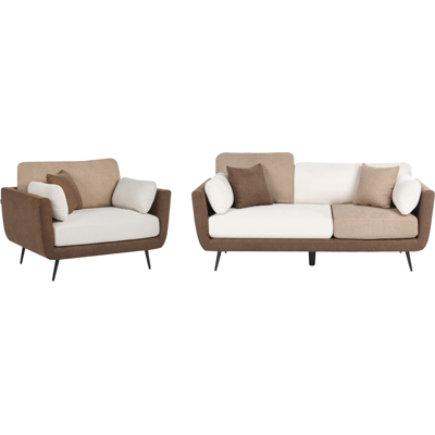 BELIANI Conjunto De Sala De Estar Sofá Tapizado De 4 Plazas Con Reposabrazos Y Sillón Patas Macizas Cojines Adicionales Marrón Bolga BELIANI Conjunto De Sala De Estar Sofá Tapizado De 4 Plazas Con Reposabrazos Y Sillón Patas Macizas Cojines Adicionales Marrón Bolga