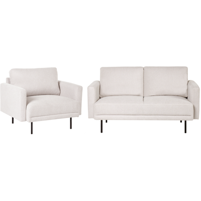 BELIANI Conjunto De Sala De Estar De 3 Plazas Sofá Sillón Patas De Metal Tejido Repelente Al Agua Respaldo Acolchado Beige Claro Breda BELIANI Conjunto De Sala De Estar De 3 Plazas Sofá Sillón Patas De Metal Tejido Repelente Al Agua Respaldo Acolchado Beige Claro Breda