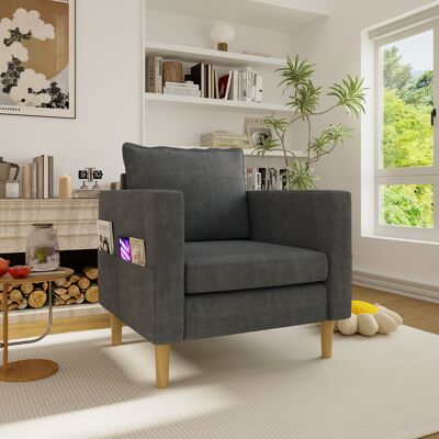 HAUSS SPOLE Sillón De Lectura Escandinavo De 71x68x82 Cm Con Bolsillo Lateral, Chenilla Gris HAUSS SPOLE Sillón De Lectura Escandinavo De 71x68x82 Cm Con Bolsillo Lateral, Chenilla Gris