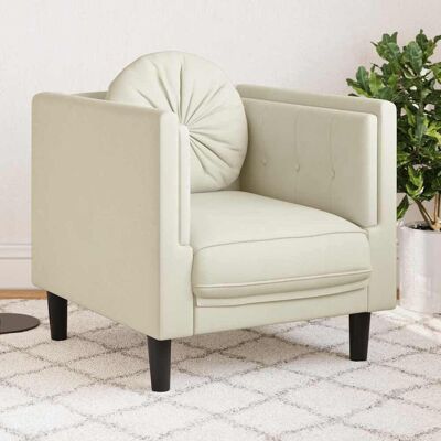 Sillón con Cojín de Terciopelo Crema - vidaXL Sillón con Cojín de Terciopelo Crema - vidaXL