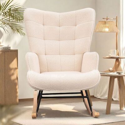 OEM Sillón Mecedora - Rocking Chair - Tejido Beige - Patas De Madera Maciza - Estilo Escandinavo - 75x68x92 Cm - Respaldo Alto Y Asiento OEM Sillón Mecedora - Rocking Chair - Tejido Beige - Patas De Madera Maciza - Estilo Escandinavo - 75x68x92 Cm - Respaldo Alto Y Asiento