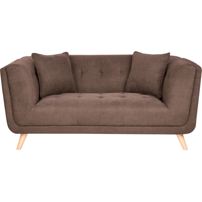 BELIANI Sofá 2 Plazas De Tela Con Cojines Decorativos Patas De Madera Capitoné Estilo Retro Marrón Oscuro Habo BELIANI Sofá 2 Plazas De Tela Con Cojines Decorativos Patas De Madera Capitoné Estilo Retro Marrón Oscuro Habo