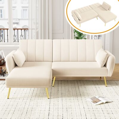 DREAMMESPACE Sofá Esquinero Cama 191x130x80 - Sofá De 3 Plazas - Chaise Longue Reversible - Respaldo Regulable En 3 Posiciones - En Terciopelo Beige DREAMMESPACE Sofá Esquinero Cama 191x130x80 - Sofá De 3 Plazas - Chaise Longue Reversible - Respaldo Regulable En 3 Posiciones - En Terciopelo Beige