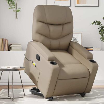 Sillón reclinable con masaje y elevador - Cuero sintético marrón vidaXL Sillón reclinable con masaje y elevador - Cuero sintético marrón vidaXL