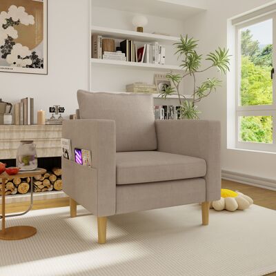 HAUSS SPOLE Sillón De Lectura Escandinavo De 71x68x82 Cm Con Bolsillo Lateral, Chenilla Color Caqui HAUSS SPOLE Sillón De Lectura Escandinavo De 71x68x82 Cm Con Bolsillo Lateral, Chenilla Color Caqui