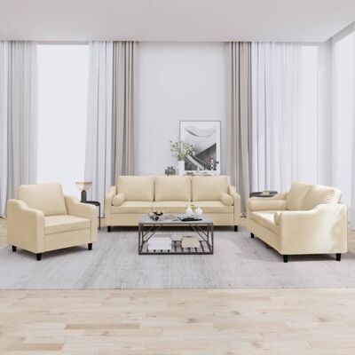 Conjunto de Sofás Cremas de 3 Piezas con Cojines - Set de Sofás Conjunto de Sofás Cremas de 3 Piezas con Cojines - Set de Sofás