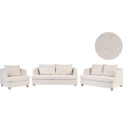BELIANI Conjunto De Sala De Estar De 6 Plazas Con Tapizado De Bouclé Reposabrazos Y Patas Redondas De Madera Salón Blanco Crema Rattvik BELIANI Conjunto De Sala De Estar De 6 Plazas Con Tapizado De Bouclé Reposabrazos Y Patas Redondas De Madera Salón Blanco Crema Rattvik