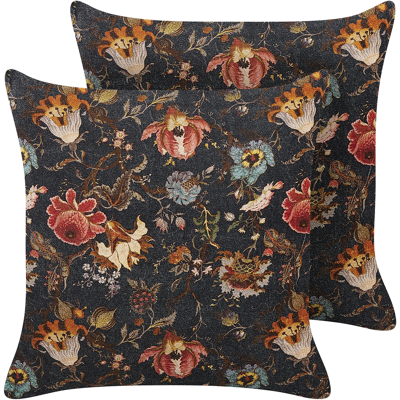 Conjunto de 2 cojines decorativos - Terciopelo multicolor con motivo floral Conjunto de 2 cojines decorativos - Terciopelo multicolor con motivo floral