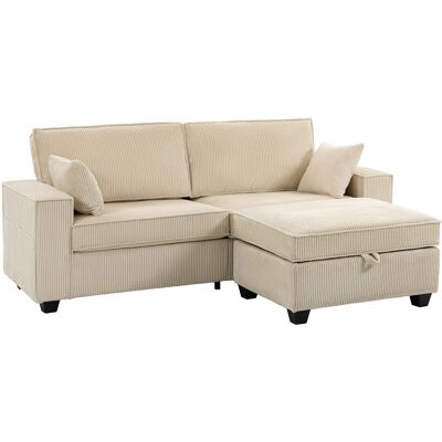 JHY DESIGN Sofá De 3 Plazas Con Otomana De Almacenamiento, Sofá Esquinero De Pana, Asiento Ancho, 2 Cojines, Color Beige. JHY DESIGN Sofá De 3 Plazas Con Otomana De Almacenamiento, Sofá Esquinero De Pana, Asiento Ancho, 2 Cojines, Color Beige.