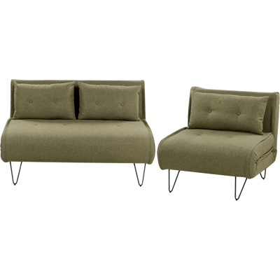 BELIANI Conjunto De Sala De Estar 3 Plazas Cojines De Tela Verde Oliva Vestfold BELIANI Conjunto De Sala De Estar 3 Plazas Cojines De Tela Verde Oliva Vestfold