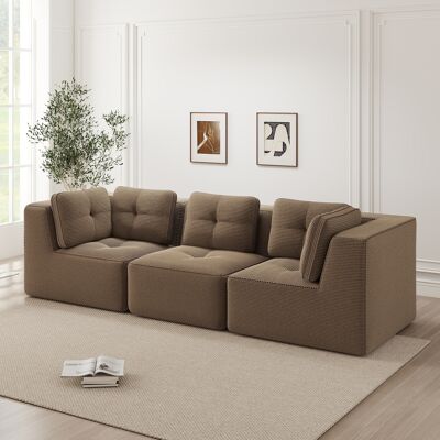 KELLANY Sofá Seccional Sin Marco, Sofá Modular En Esquina, Cómodo Sofá De Corduroy, Sofá De Tres Plazas Con Asiento Profundo Para La Sala De Estar, Sin Necesidad De Montaje, Marrón KELLANY Sofá Seccional Sin Marco, Sofá Modular En Esquina, Cómodo Sofá De Corduroy, Sofá De Tres Plazas Con Asiento Profundo Para La Sala De Estar, Sin Necesidad De Montaje, Marrón