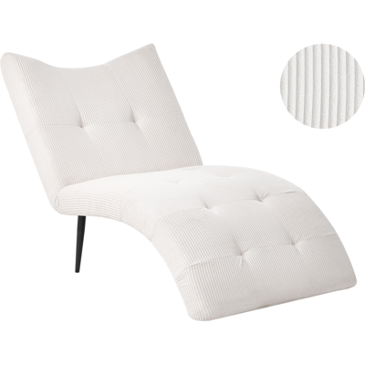 BELIANI Chaise Longue Moderna Tapizado De Pana Sin Reposabrazos Con Capitoné Sala De Estar Blanco Crema Quilly BELIANI Chaise Longue Moderna Tapizado De Pana Sin Reposabrazos Con Capitoné Sala De Estar Blanco Crema Quilly