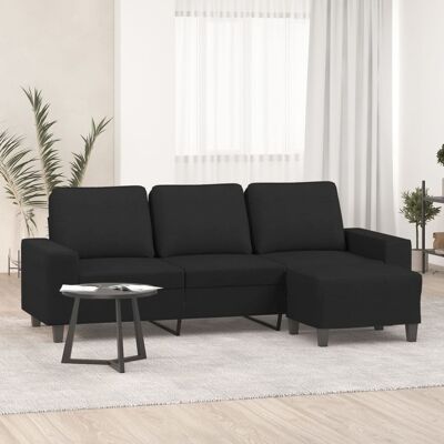 Sofá de 3 plazas con reposapiés - Tela, Negro, 214x77x80 cm Sofá de 3 plazas con reposapiés - Tela, Negro, 214x77x80 cm