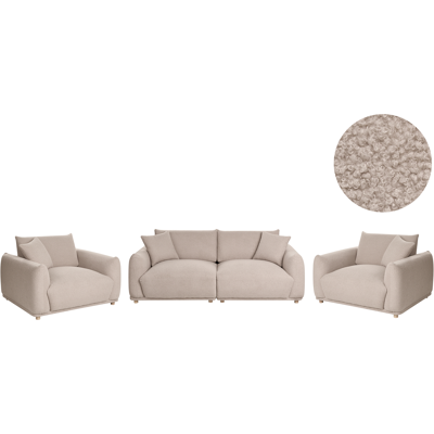 BELIANI Conjunto De Sala De Estar Moderno 5 Plazas De Bouclé Con Cojines Decorativos Sofá Y Sillones Con Patas De Madera Gris Pardo Jubek BELIANI Conjunto De Sala De Estar Moderno 5 Plazas De Bouclé Con Cojines Decorativos Sofá Y Sillones Con Patas De Madera Gris Pardo Jubek