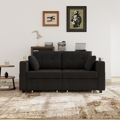 WISHDOR Sofá Recto De 2 Plazas Con 2 Cajones, Usb, Portavasos Y Bolsillos Laterales, Negro, 172x75x82 Cm WISHDOR Sofá Recto De 2 Plazas Con 2 Cajones, Usb, Portavasos Y Bolsillos Laterales, Negro, 172x75x82 Cm