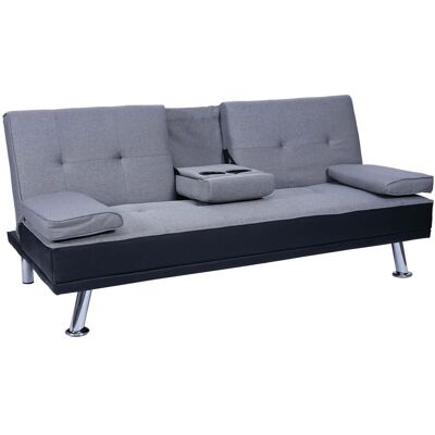 DÉCOSHOP26 Sofá Cama De 3 Plazas Con Portavasos Regulable 97x166cm En Tejido Sintético Y Gris Claro Negro 040004878 DÉCOSHOP26 Sofá Cama De 3 Plazas Con Portavasos Regulable 97x166cm En Tejido Sintético Y Gris Claro Negro 040004878