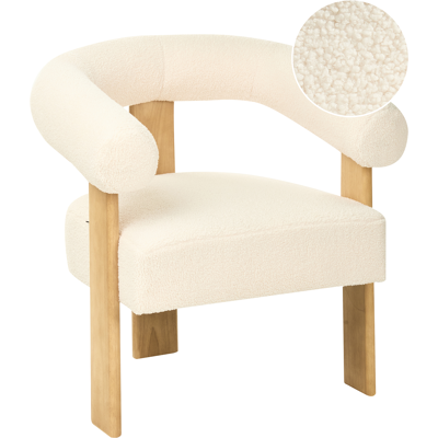 BELIANI Sillón Retro Salón Tapizado De Bouclé Patas De Madera Blanco Crema Y Marrón Claro Ilbro BELIANI Sillón Retro Salón Tapizado De Bouclé Patas De Madera Blanco Crema Y Marrón Claro Ilbro