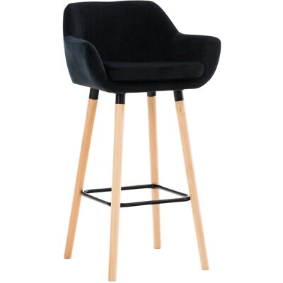 DÉCOSHOP26 - 100004914 - terciopelo negro - patas de haya - reposapiés de metal - Taburete de bar DÉCOSHOP26 - 100004914 - terciopelo negro - patas de haya - reposapiés de metal - Taburete de bar