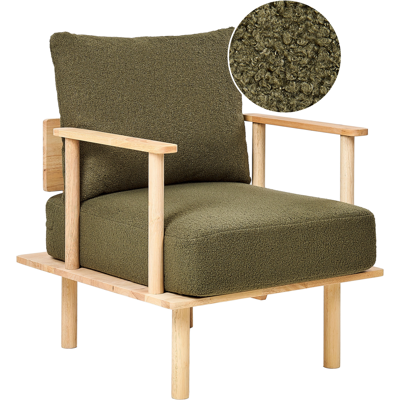 Beliani - Sillón Estilo Minimalista Estructura De Madera Clara Tapizado En Bouclé Verde Oscuro Asker Beliani - Sillón Estilo Minimalista Estructura De Madera Clara Tapizado En Bouclé Verde Oscuro Asker