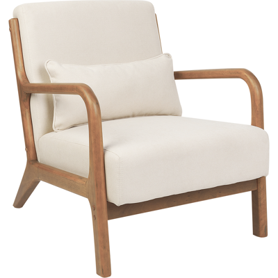 BELIANI Sillón Retro Clásico Con Reposabrazos Y Cojín Patas De Madera De Caucho Tela Beige Claro Skovde BELIANI Sillón Retro Clásico Con Reposabrazos Y Cojín Patas De Madera De Caucho Tela Beige Claro Skovde