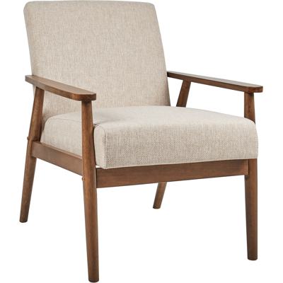 Beliani - Sillón Retro Salón Tapizado Poliéster Lino Estructura Ligera Madera Oscura Beige Esrum Beliani - Sillón Retro Salón Tapizado Poliéster Lino Estructura Ligera Madera Oscura Beige Esrum
