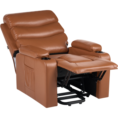BELIANI Sillón Reclinable Eléctrico De Piel Sintética Moderno Elevable Con Reposapiés Portavasos Revistero Marrón Eter BELIANI Sillón Reclinable Eléctrico De Piel Sintética Moderno Elevable Con Reposapiés Portavasos Revistero Marrón Eter