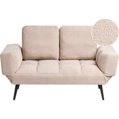 BELIANI Sofá Cama 2 Plazas De Bouclé Reposabrazos Ajustables Estilo Minimalista Beige Brekke BELIANI Sofá Cama 2 Plazas De Bouclé Reposabrazos Ajustables Estilo Minimalista Beige Brekke