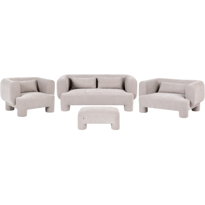 BELIANI Conjunto De Sala De Estar Otomana Sofá Sillón Tapizado De Tela Con Textura Aterciopelada Patas Cilíndricas Estilo Orgánico Beige Oscuro Hogbo BELIANI Conjunto De Sala De Estar Otomana Sofá Sillón Tapizado De Tela Con Textura Aterciopelada Patas Cilíndricas Estilo Orgánico Beige Oscuro Hogbo