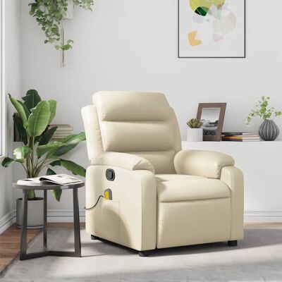 Sillón de Masajes vidaXL - Reclinable con Vibración - Cuero Sintético Crema Sillón de Masajes vidaXL - Reclinable con Vibración - Cuero Sintético Crema