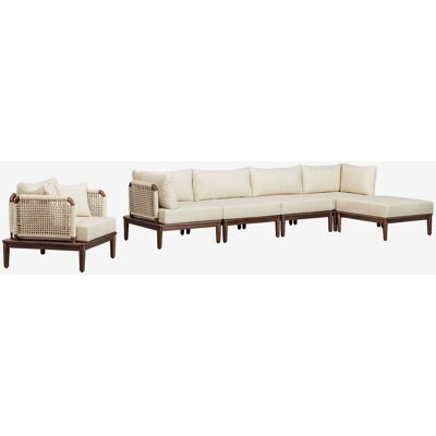 Sklum - Conjunto De Salón Con Sofá Modular De 4 Piezas Con 2 Sillones Esquineros, Puff Y Sillón En Acacia Giulia Sklum - Conjunto De Salón Con Sofá Modular De 4 Piezas Con 2 Sillones Esquineros, Puff Y Sillón En Acacia Giulia